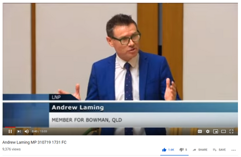 Andrew Laming | CAQA Publications Andrew Laming, Member for Bowman QLD, speaks at a parliamentary hearing about vocational education and training.