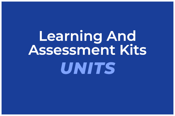 A blue sign shows Learning and Assessment Kits UNITS, highlighting CAQA Publications' educational resources.