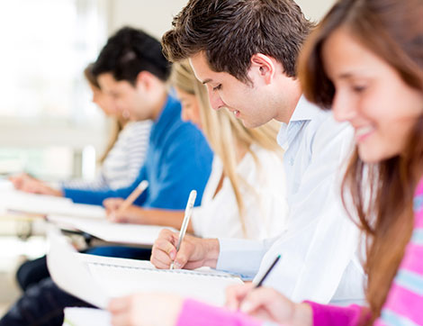Students concentrate on completing assignments in a classroom, demonstrating effective vet training.