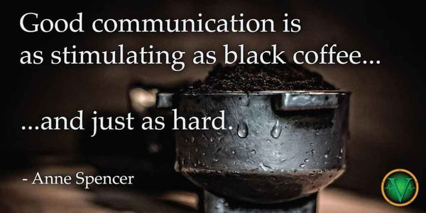 A vintage coffee grinder sits against a dark background, illustrating the idea that good communication is stimulating like.