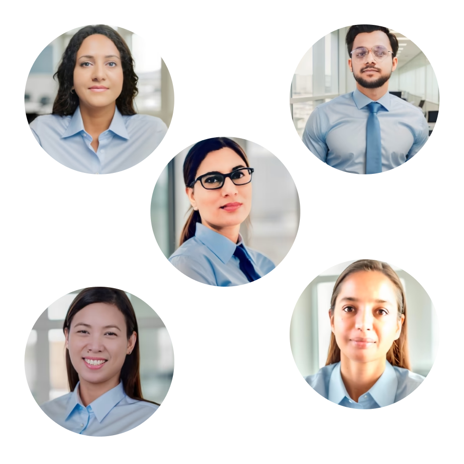 Five diverse professionals wearing business attire represent quality vet training resources.