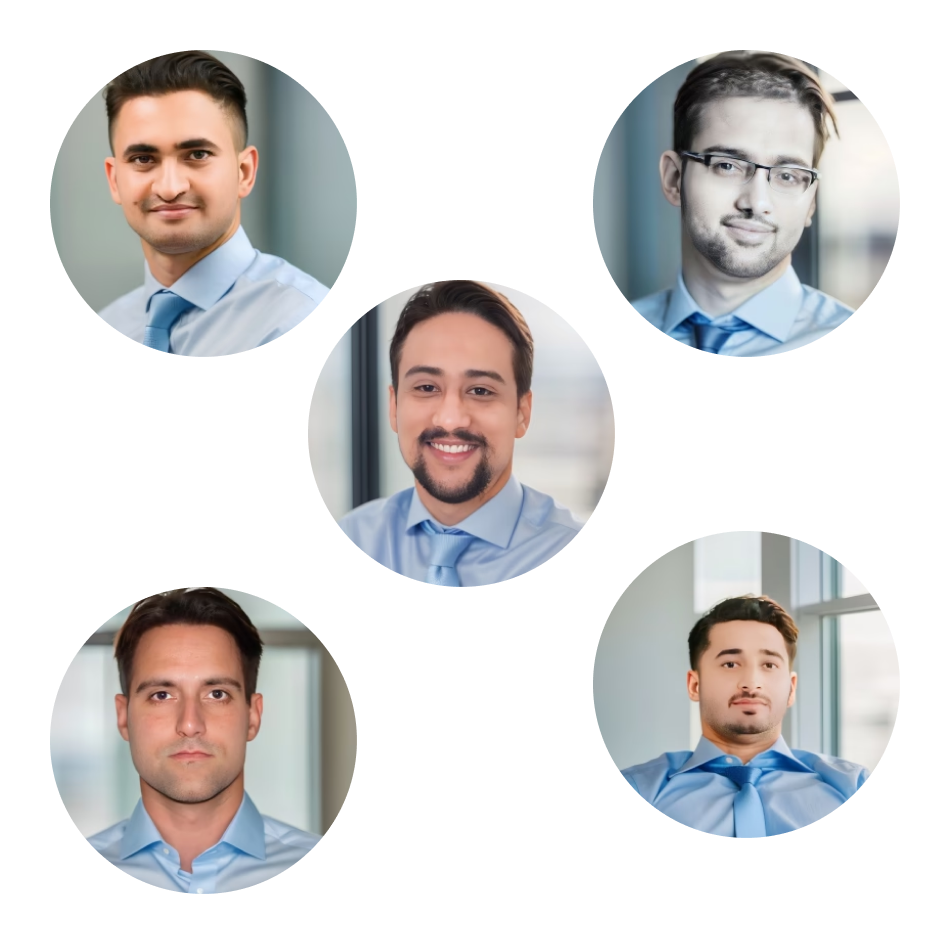 Five men in professional attire are shown in circular frames, representing CAQA Publications' expertise in vet training.